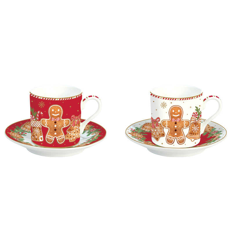 Filiżanki Piernikowy Ludzik biało-czerwone 100 ml, 2 szt. Easy Life