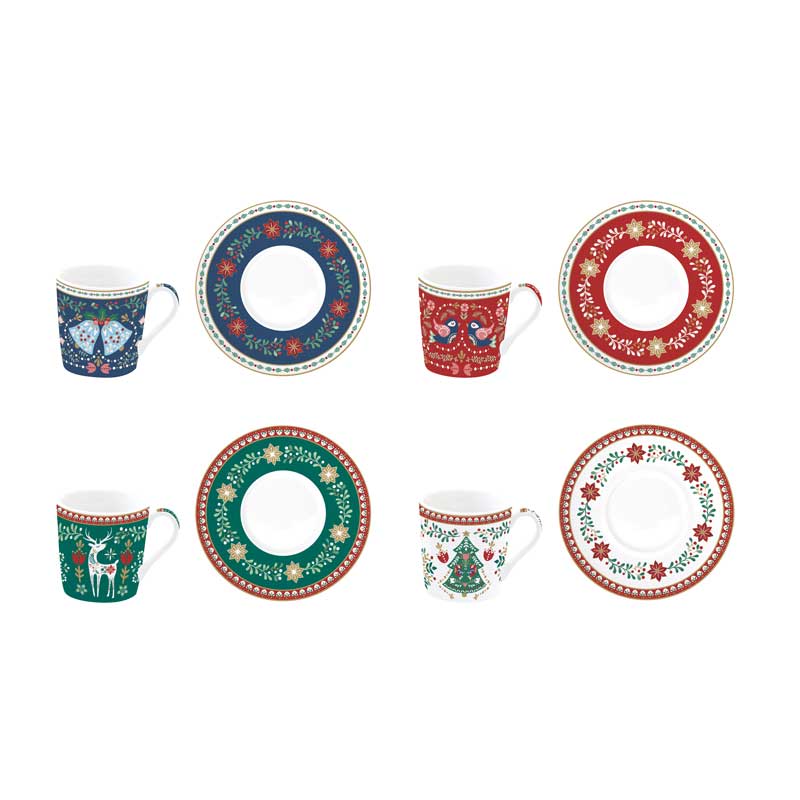 Komplet filiżanek do espresso Folk Świąteczny 100ml Easy Life